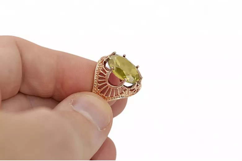 Yellow Peridot Original Vintage 14K Rose Gold Ring Vintage vrc003r